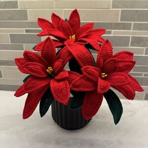 Handmade Crochet Poinsettias (3 stems)